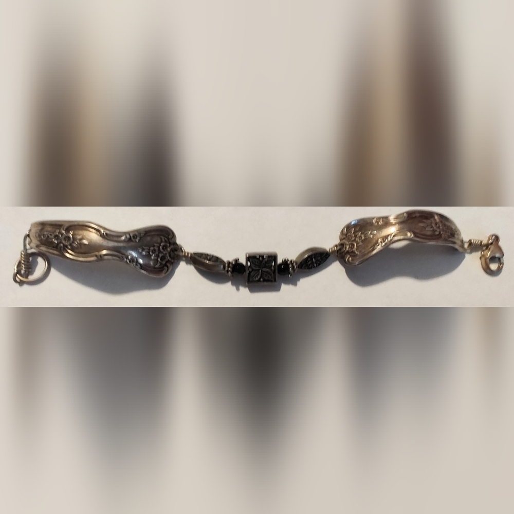 Vintage Magnolia Silver Plated Spoon Bracelet Art Noveau Style Bohemian Western
